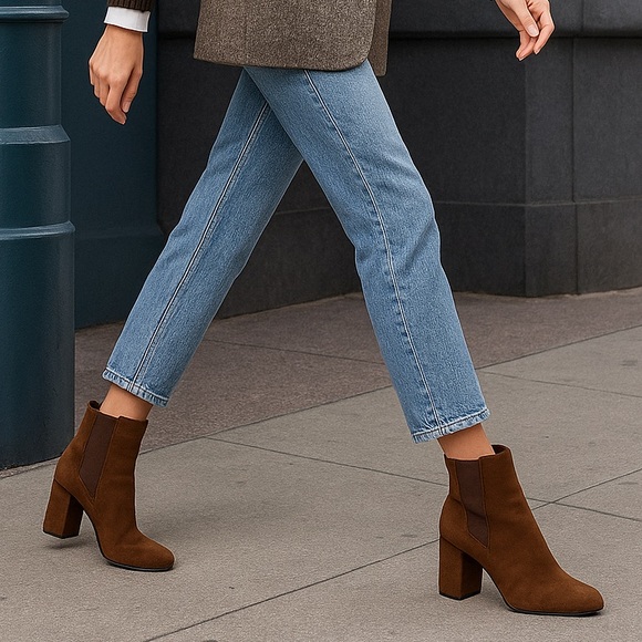 Sam Edelman Chiara Suede Block Heel Ankle Boots Brown Size 7.5M New With Box - Picture 1 of 9